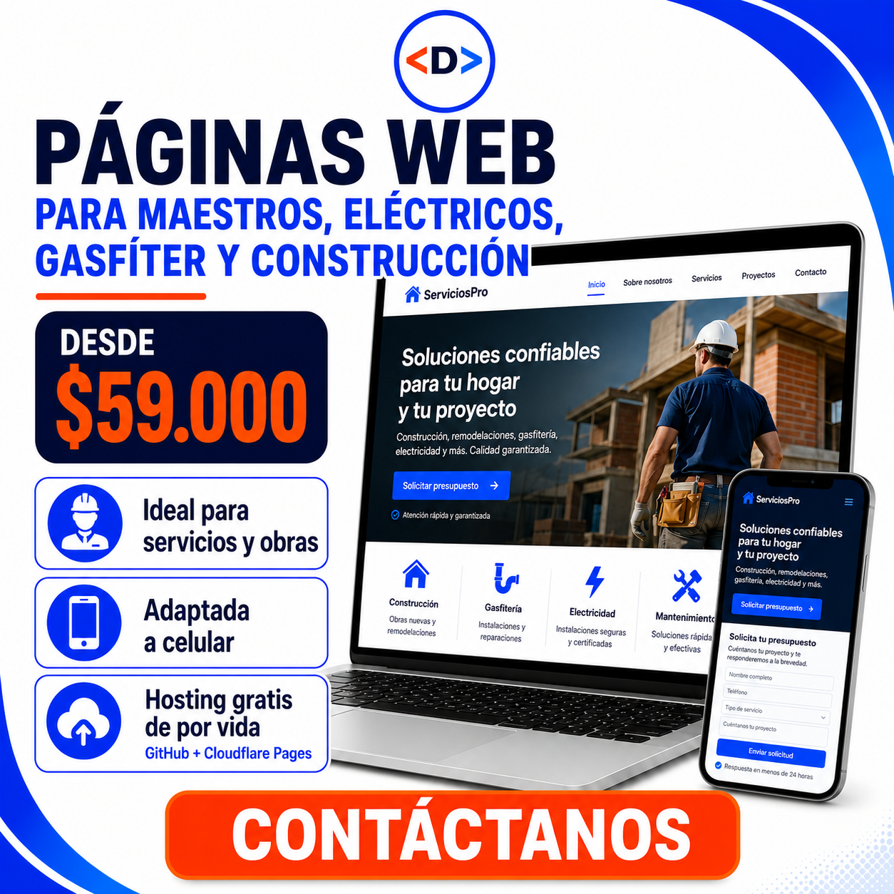 Páginas Web para maestros, eléctricos, gasfíter y construcción — DeLo